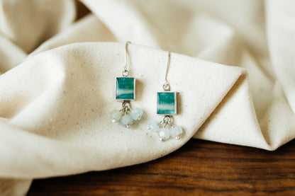 Opalised Wood & Aquamarine Earrings