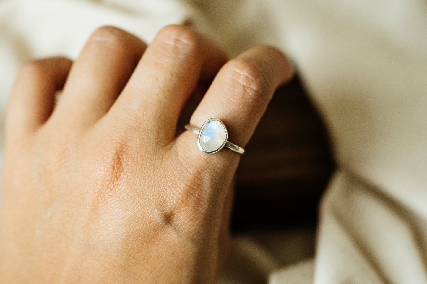 Rosecut Moonstone Ring